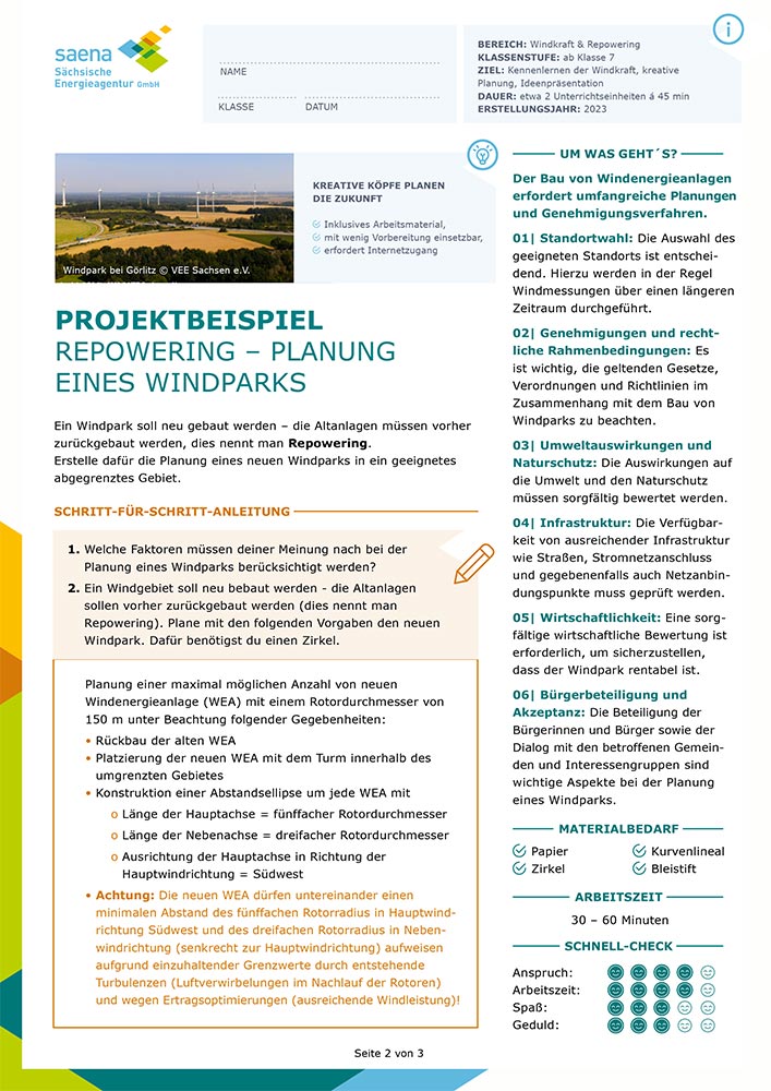 Screenshot Arbeitsblatt Windparkplanung